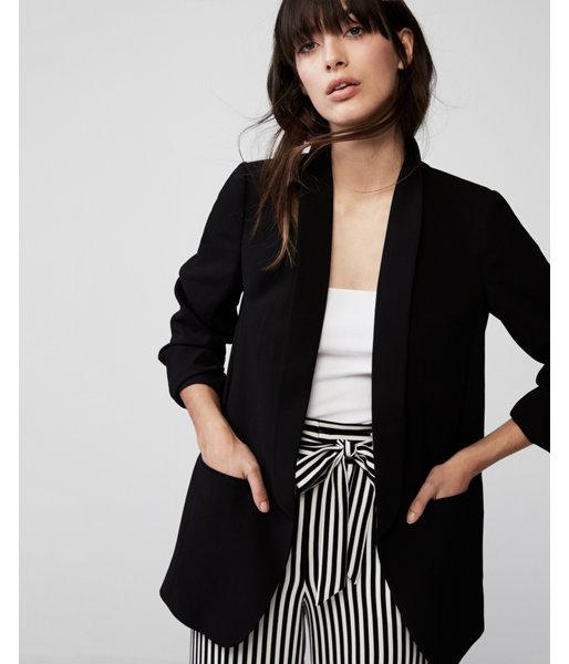 Express Womens Ruched Sleeve Boyfriend Blazer