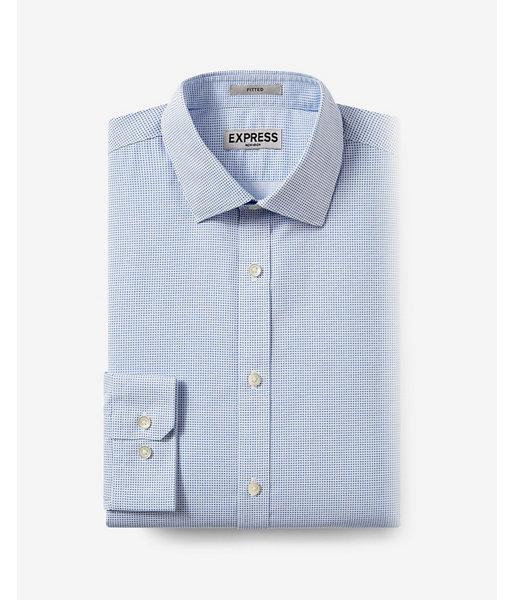 Express Mens Fitted Micro Print Blue Non-iron Dress
