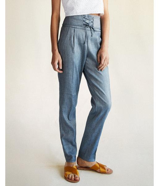 Express Womens Super High Waisted Corset Linen-blend Ankle Pant