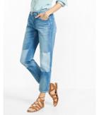 Express Distressed Shadow Mid Rise Patch Girlfriend Jeans