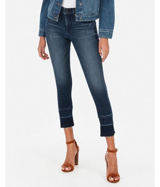 Express Womens Express Womens Mid Rise Dark Wash Denim Perfect Stretch+ Crop