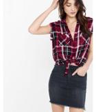 Express Womens Red And Black Plaid Cap