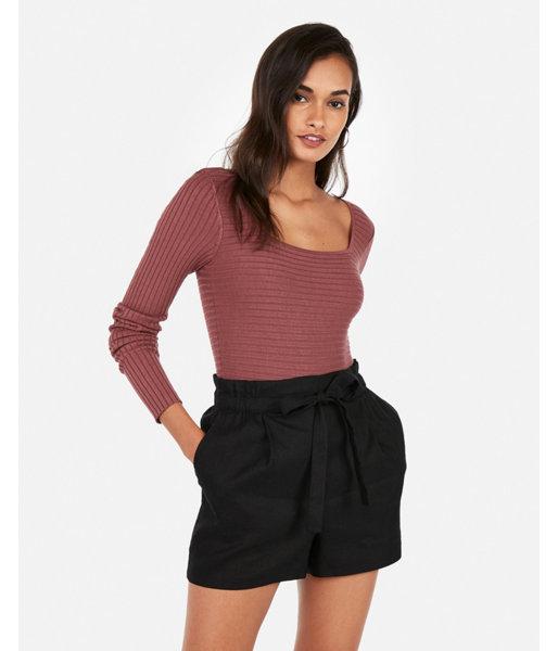 Express Womens Ribbed Square Neck Pullover