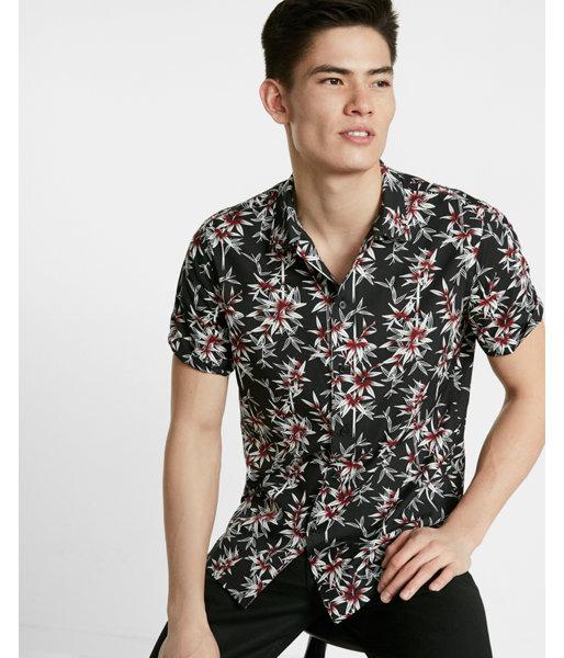 Express Mens Floral Short Sleeve Button-up