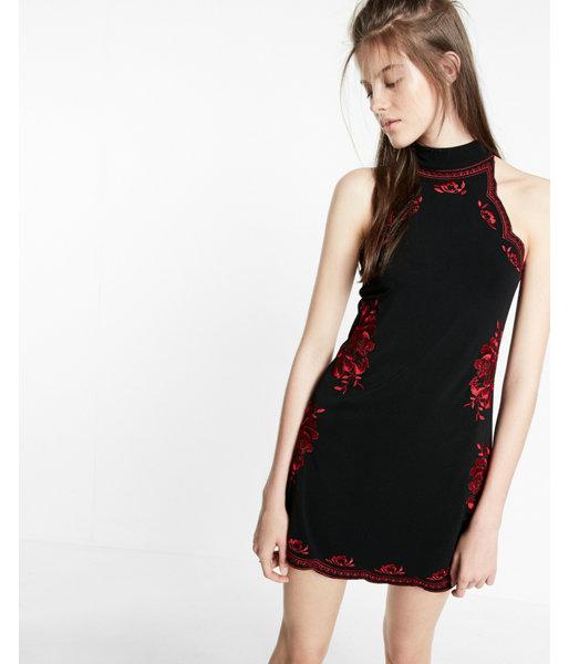 Express Embroidered Trapeze Hem Dress