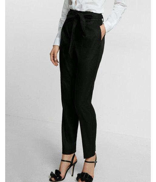 Express Petite High Waisted Linen-blend Belted Ankle Pant