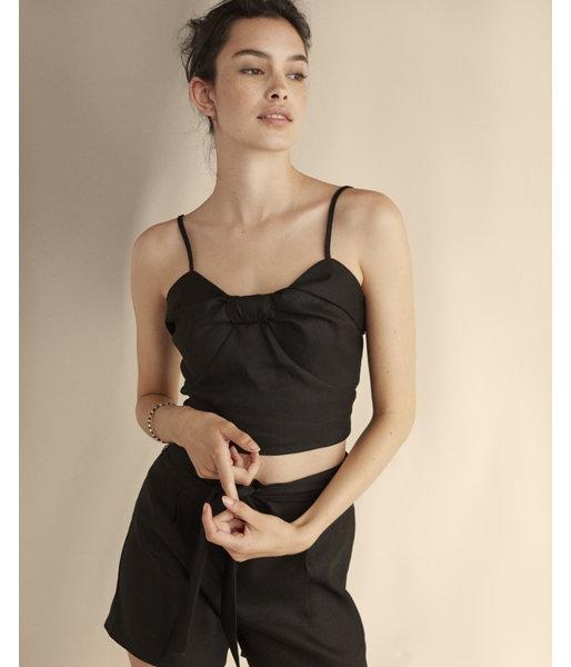 Express Womens Tie Front Linen-blend Cropped Cami