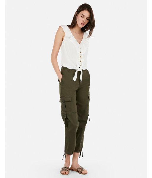 Express Womens Button Front Ruffle Tie Top