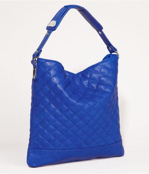 Womens Quilted Hardware Handle Hobo Bag Blue