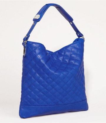 Womens Quilted Hardware Handle Hobo Bag Blue