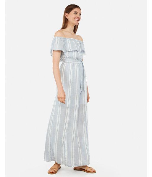 Express Womens Striped Off The Shoulder Tie Waist