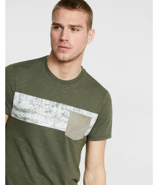 Express Mens Crew Neck Stripe Patch Pocket Tee