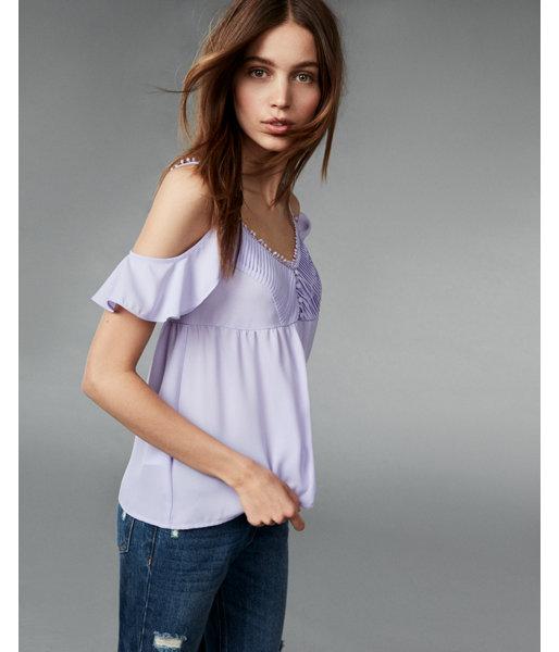 Express Womens Solid Cold Shoulder Pintuck Button-up Cami