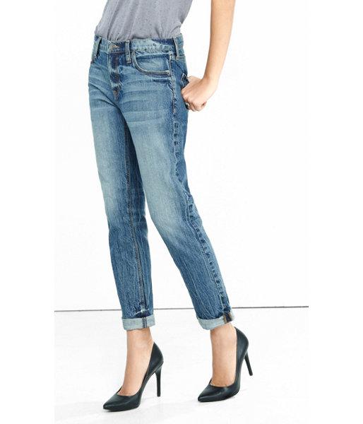 Express Women's Jeans Faded Medium Wash Girlfriend Jeans