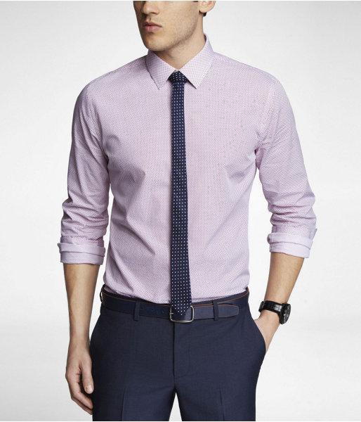 Express Mens Fitted Dot Print Dress Shirt Pink M