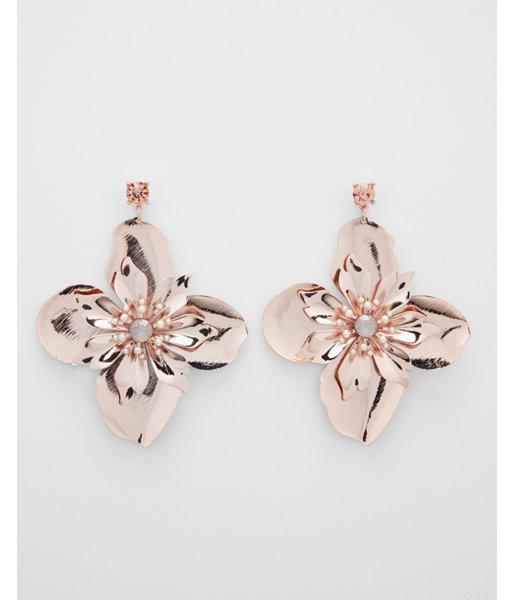 Express Womens Metallic Flower Drop Earrings