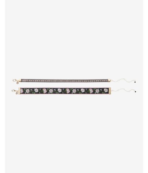 Express Womens Set Of Two Embroidered Floral Ribbon Choker Necklaces