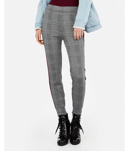 Express Womens High Waisted Plaid Side Stripe Jogger Pants