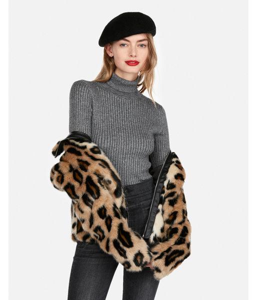Express Womens Marled Fitted Turtleneck
