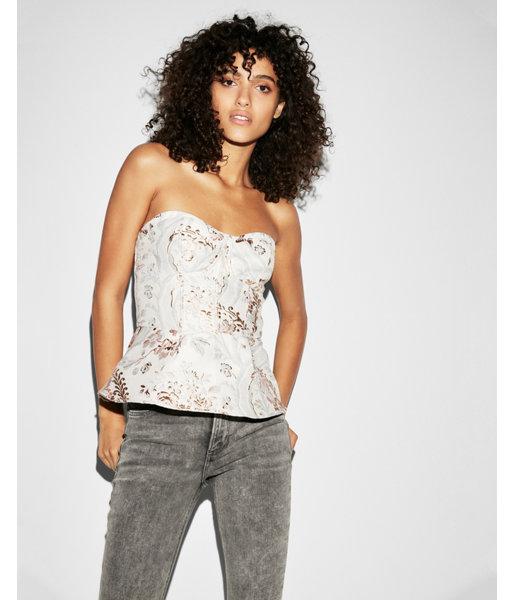 Express Womens Floral Jacquard Peplum Corset Top