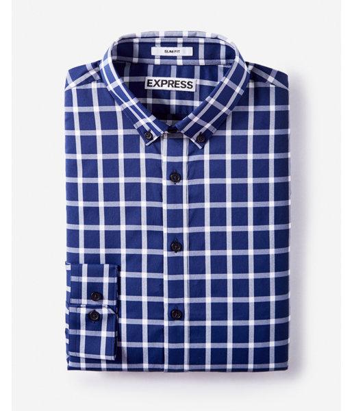 Express Mens Express Mens Extra Slim Check Print Wrinkle-resistant Performance Dress