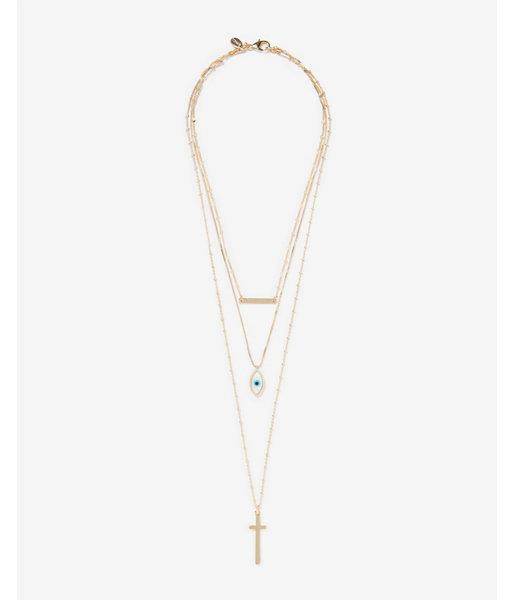 Express Womens Layered Evil Eye Cross Pendant Necklace