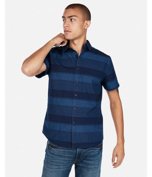 Express Mens Slim Striped Button-collar Short