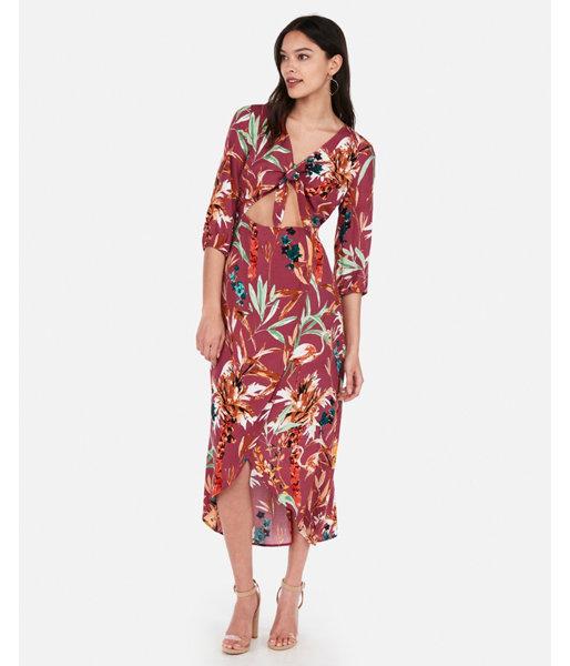 Express Womens Floral Tie Front Cut-out Wrap
