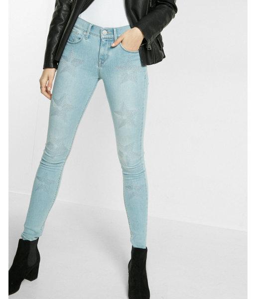 Express Womens Light Mid Rise Stars Exp Tech Jean