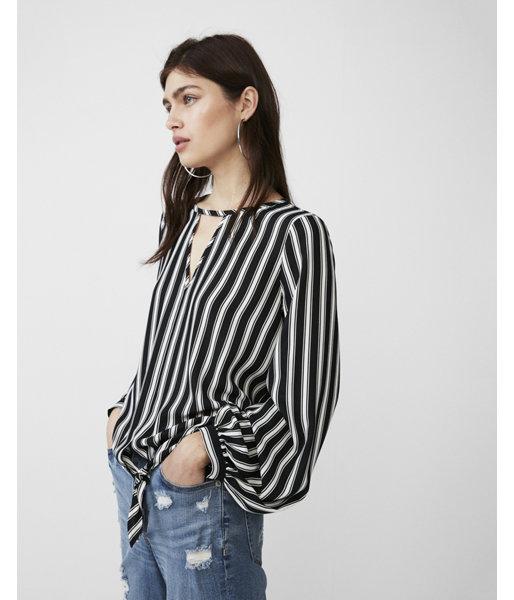 Express Womens Stripe Tie Front Volume