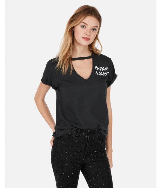 Express Womens Express Womens Express One Eleven Rough Night Cut-out Choker Boyfriend Tee