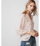 Express Womens Floral Zip Front Extreme Ruffle Sleeve Popover Top