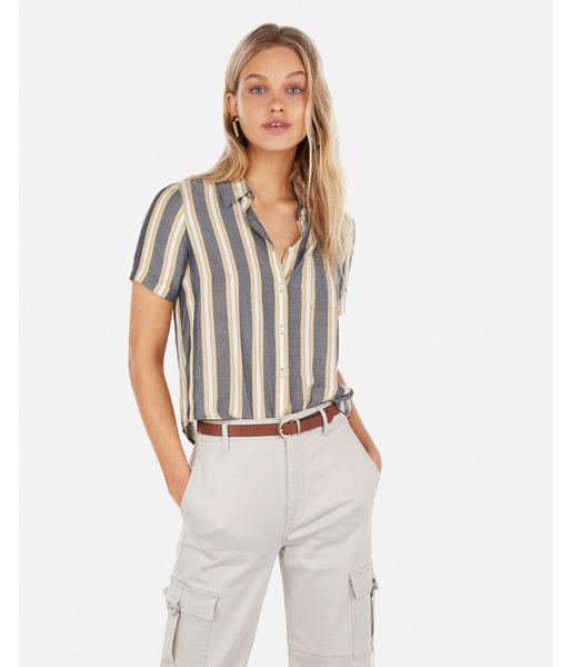 Express Womens Striped Cropped Pocket Tee