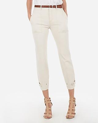 Express Womens Express Womens High Waisted Straight Cropped Cinched Hem Utility Pant