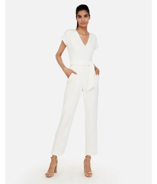 Express Womens V-neck Tie Waist Jumpsuit