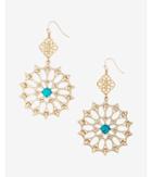 Express Womens Turquoise Stone Filigree Double Drop Earrings