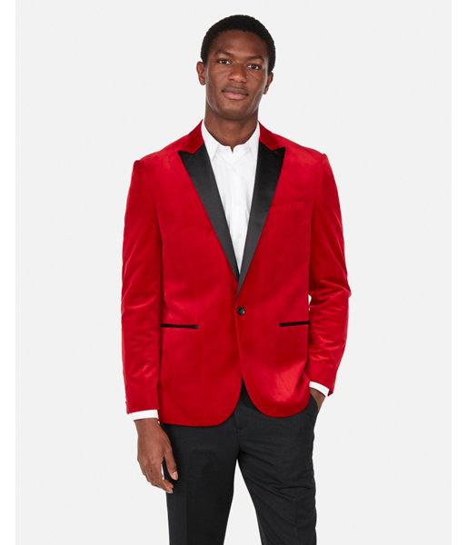 Express Mens Slim Red Velvet Tuxedo Jacket