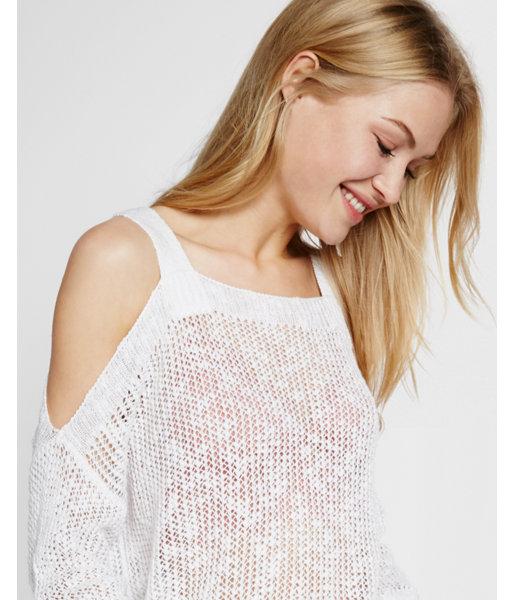 Express Womens Open Stitch Cold Shoulder Pullover