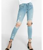 Express Petite Mid Rise Distressed Frayed Ankle Jean