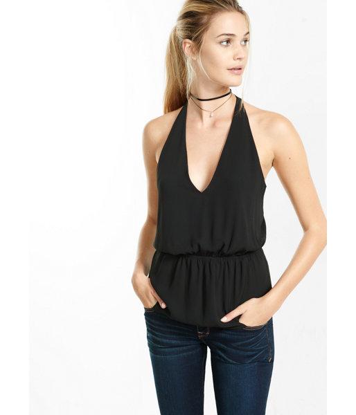Express Womens Deep-v Waisted Halter Top