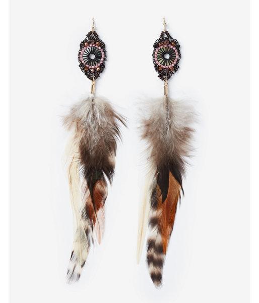 Express Womens Beaded Pendant Feather Drop Earrings