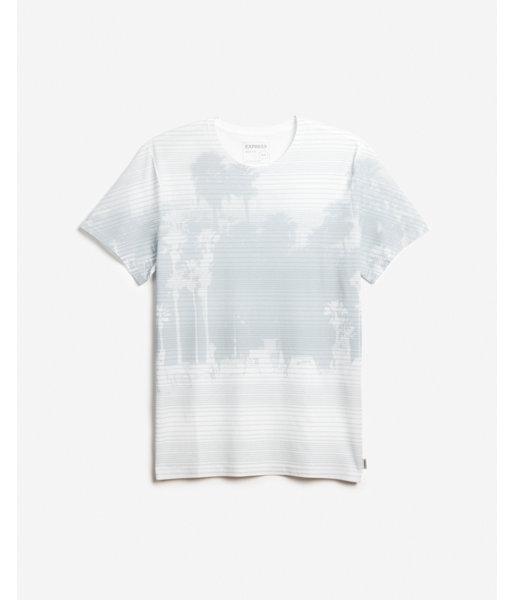 Express Mens Stripe Palm Tree Crew Neck Graphic Tee