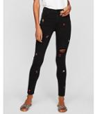 Express Womens Express Womens High Waisted Black Embroidered Stretch Ankle Jean