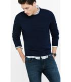 Express Men's Sweaters & Cardigans Navy Plaited Cotton Crew Neck