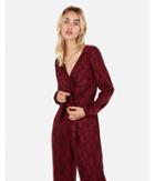 Express Womens Printed Satin Long Sleeve Tie Waist Jumpsuit
