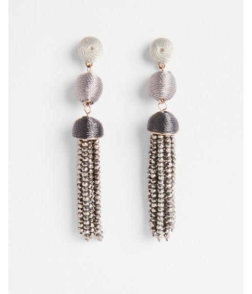 Express Womens Fabric Ball Stone Tassel Drop Earrings