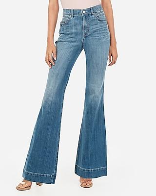 Express Womens High Waisted Light Wash Bell Flare Jeans