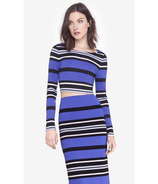 Express Express Womens Blue Stripe Long Sleeve Cropped Top