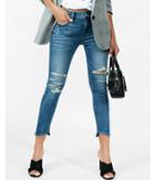 Express Mid Rise Cropped Distressed Stretch Jean