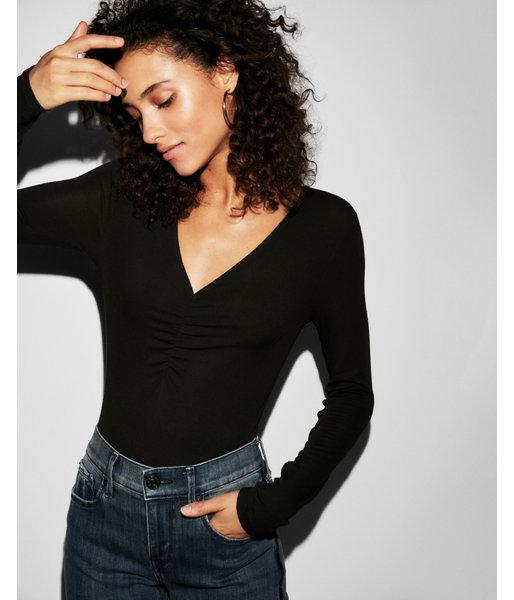 Express Womens Ribbed Ruched Front Essential Tee